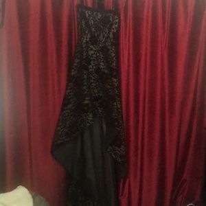 Tadashi Shoji High Low Velvet Strapless gown